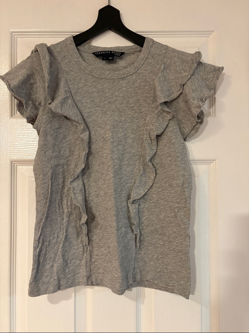 Veronica Beard Heather Gray Ruffle Sleeve Top